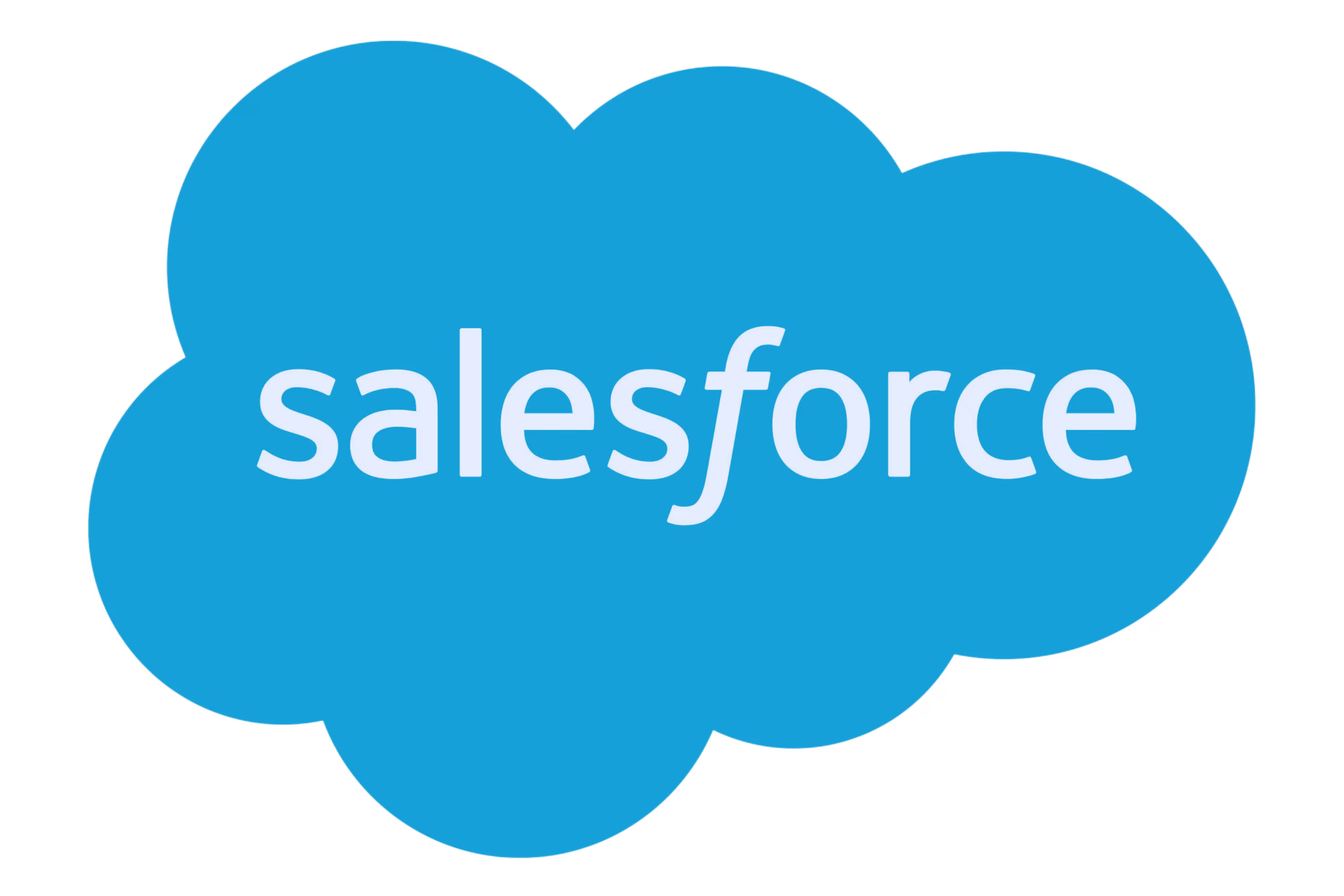 Blue cloud-shaped Salesforce logo with white text on a transparent background