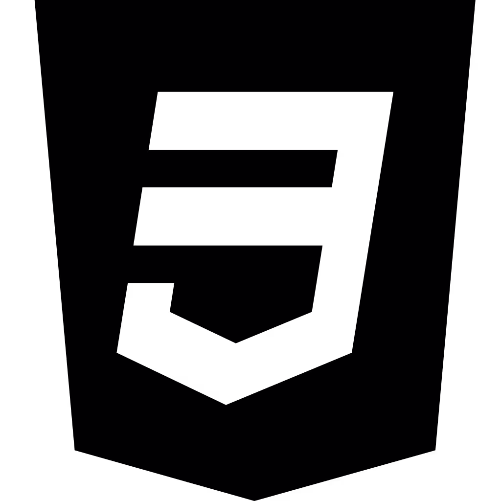 Black CSS3 shield logo with a stylized number three on a transparent background.