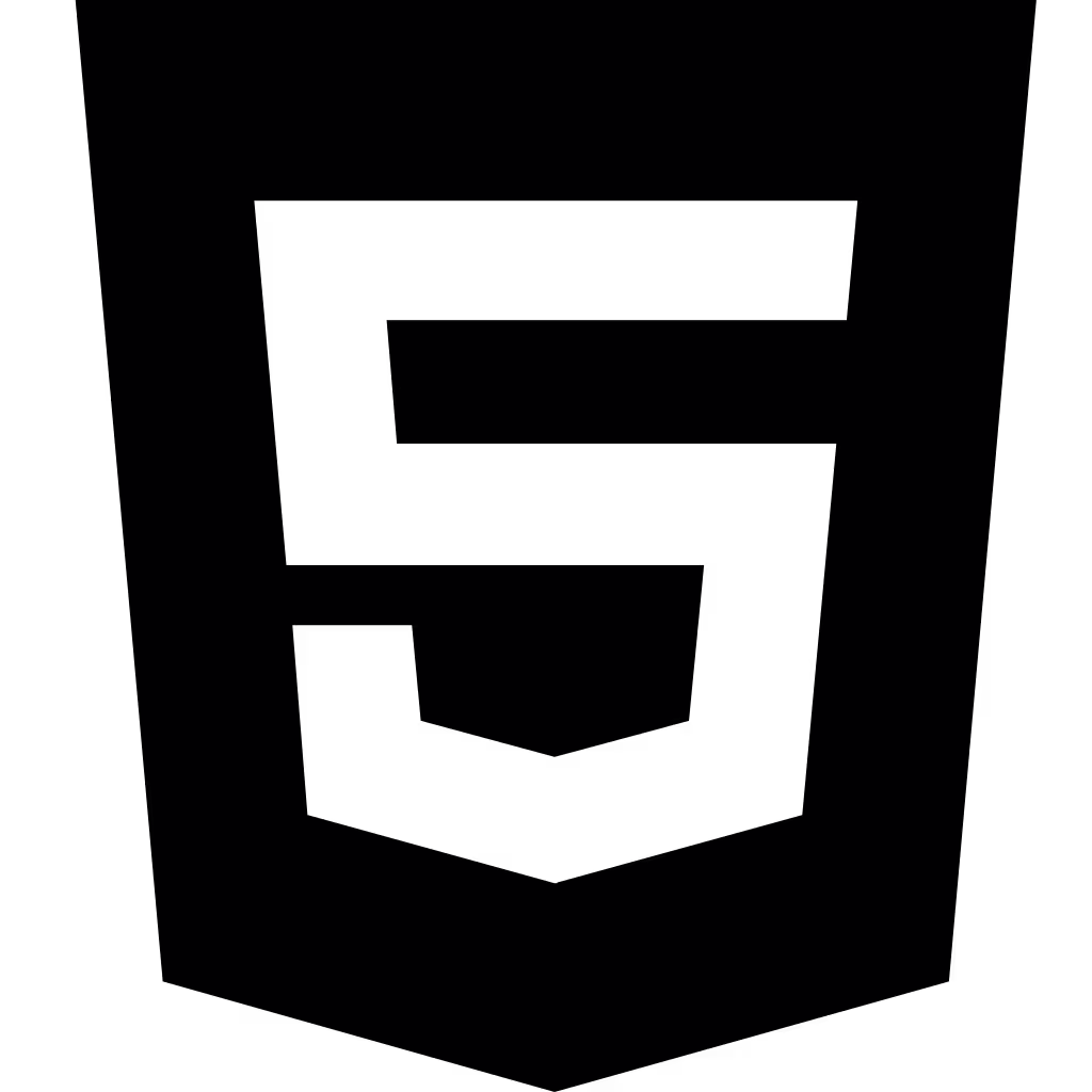 Black HTML5 shield logo with a stylized number five on a transparent background.