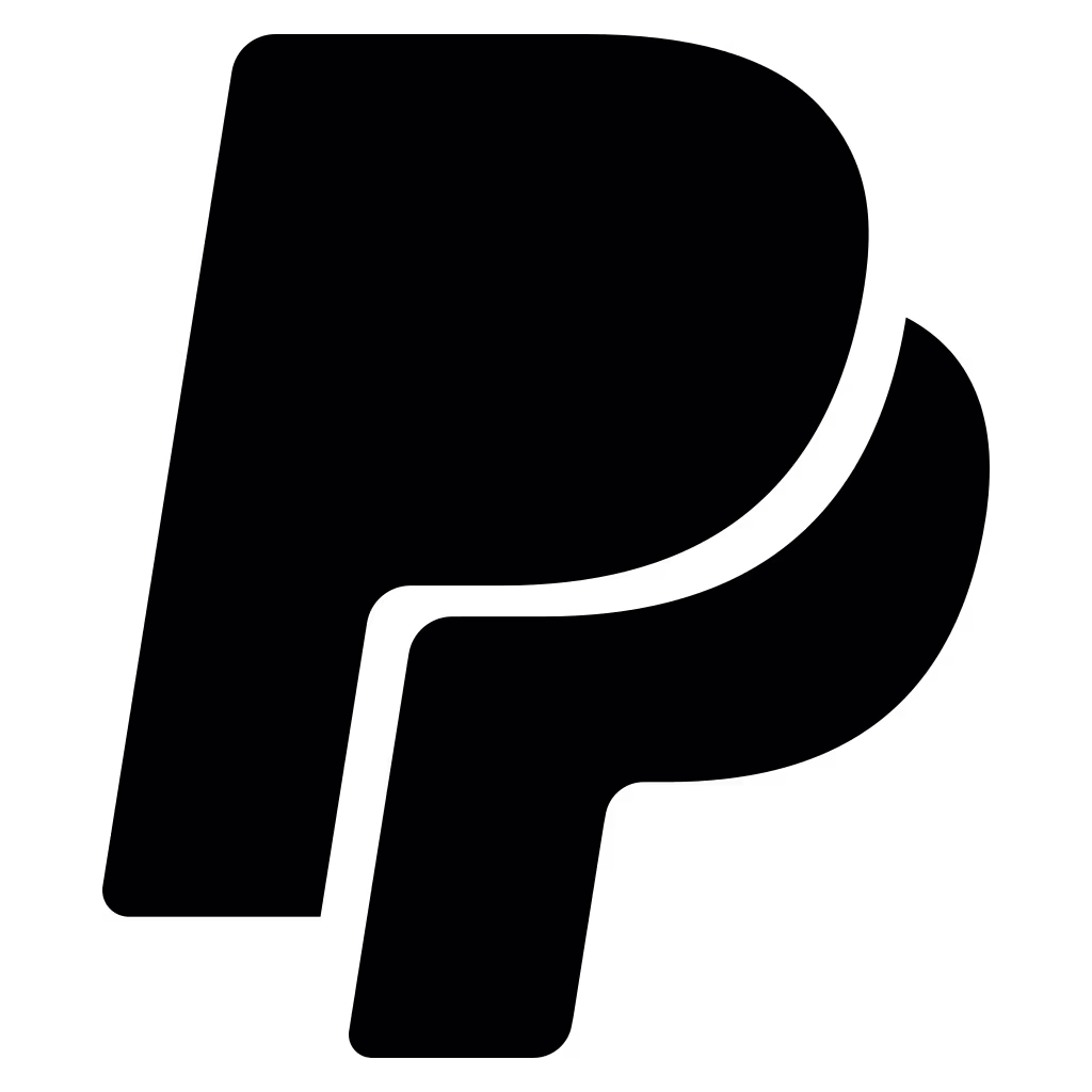 Black PayPal logo icon with overlapping “P” design on a transparent background.